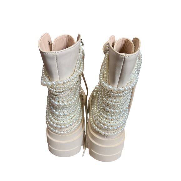 Azalea Wang Pearl Embellished Platform Combat Boots Sz 6 Y2K diamond NEW - Picture 9 of 10